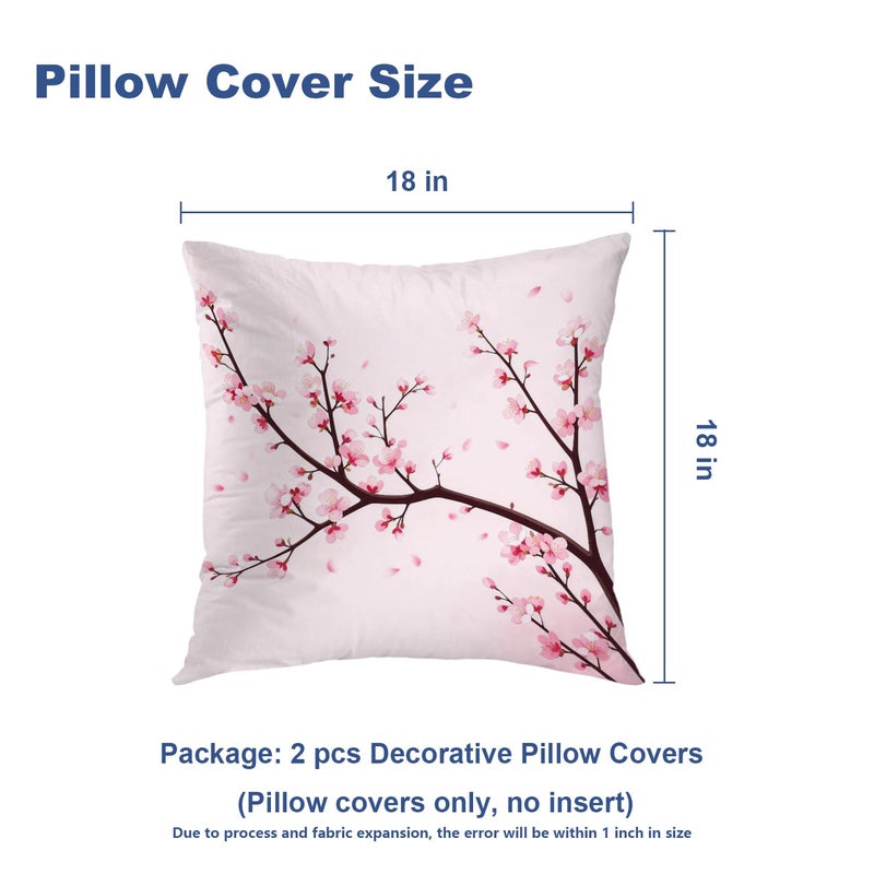 Batmerry Spring Pillows Decorative Throw Pillow Covers 18x18 Inch Set of 2, Pink Chinese Cherry Blossom Flower Japan Plum Branch Double Sided Square Pillow Cases Pillowcase Sofa Cushion - Image 5